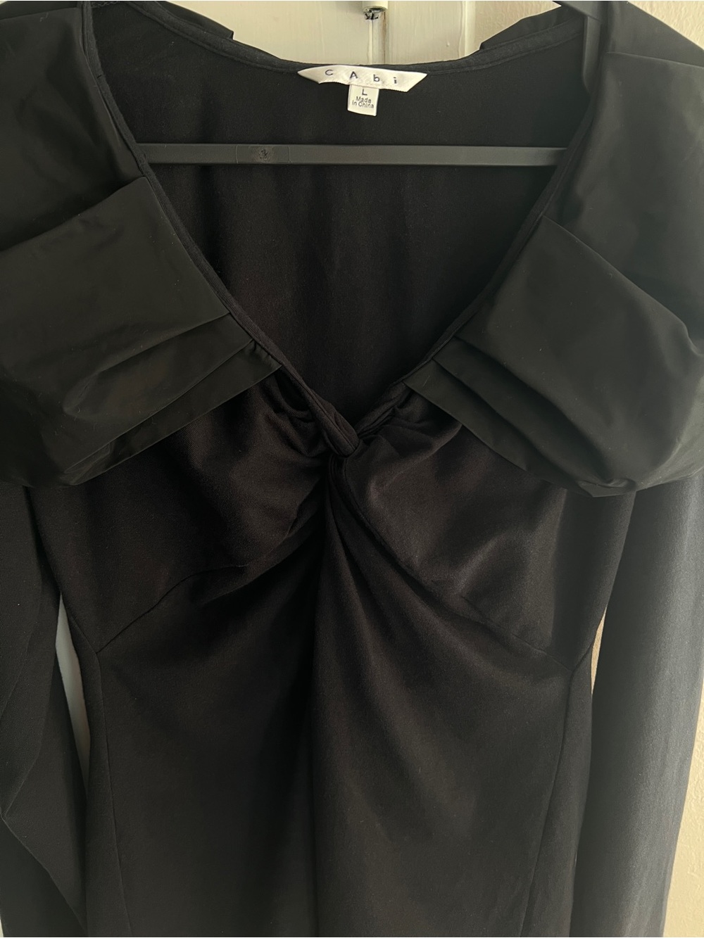 CAbi Cinema Top #143 Black Portrait Collar Twist Front Long Sleeve Blouse L - Picture 7 of 14